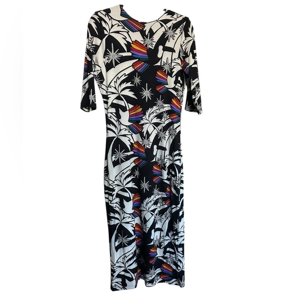 Farm Rio Bodycon Tropical Print Black and White midi Dress size L